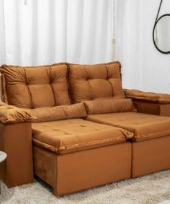 Sofá Retrátil Reclinável Grécia Veludo Terracota Larg. 2.00m - Sem Caixa