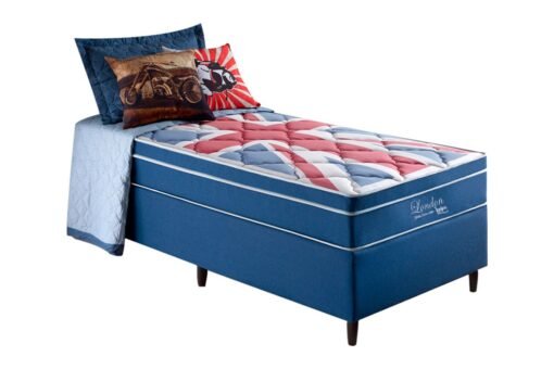 Box Azul + Colchão Solteiro London Molas Superlastic 88x188x68 Anjos - Imagem 4