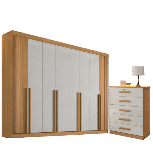 Guarda-Roupa 8 Portas Daymond Cinamono/Off White/Ripado + Cômoda Ipanema Cinamono/Off White – D’DORO MÓVEIS - Imagem 2
