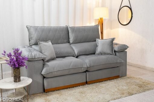 Sofá Retrátil Reclinável Magnum Veludo Prata 823 Larg. 2.10m - Molas Ensacadas - Imagem 4