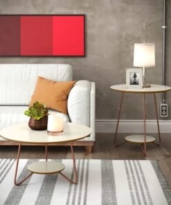 Conjunto de Mesas Liz Off White/Freijó – EJ MÓVEIS