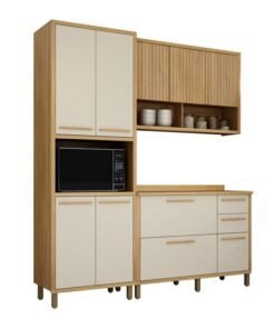 Cozinha Torino 3 Peças Paneleiro + Balcão + Aéreo Cinamomo/Off - Valdemoveis