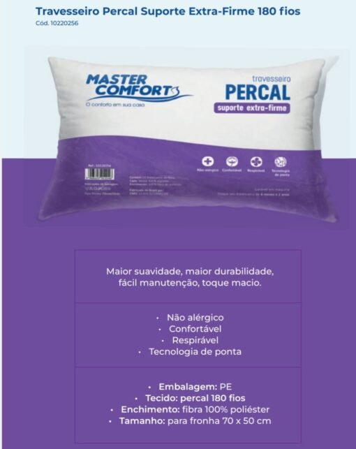 Travesseiro Fibra Percal Suporte Extra Firme - PILLOWTEX COLCHÕES - Imagem 2