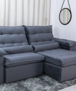 Sofá Retrátil Reclinável 2.00m Emanuelly Veludo Cinza 20 - D28 Soft