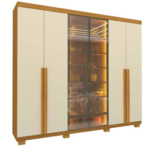 Guarda-Roupa Imperatriz 2,30 m 6 Portas/2 Reflecta Naturale/Off White - GELIUS - Imagem 2