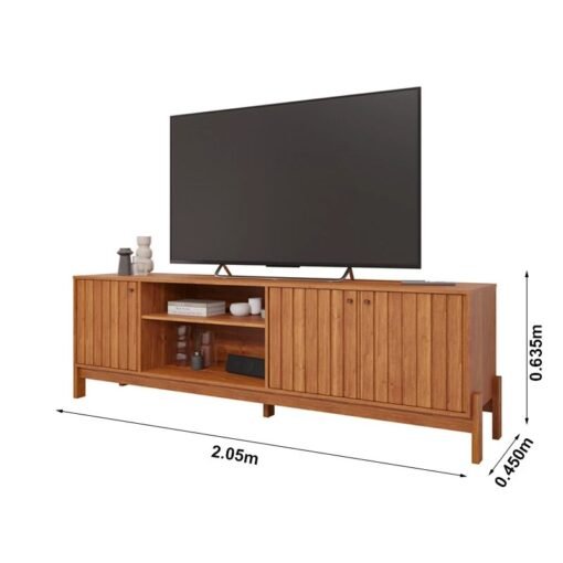 Rack Holanda Cinamomo Ripado 100% MDF Larg. 2.05m + Painel Maragogi Cinamomo Ripado 100% MDF Larg. 2.30m - Permobili - Imagem 8