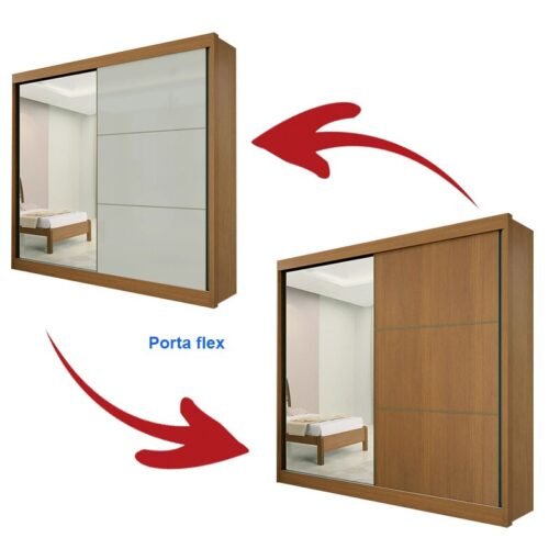 Roupeiro Casal Titanium Cinamomo/Off 2 Portas 6 Gavetas C/ 1 Espelho 100% MDF Portas Flex Larg. 2.20m - D Doro - Imagem 3