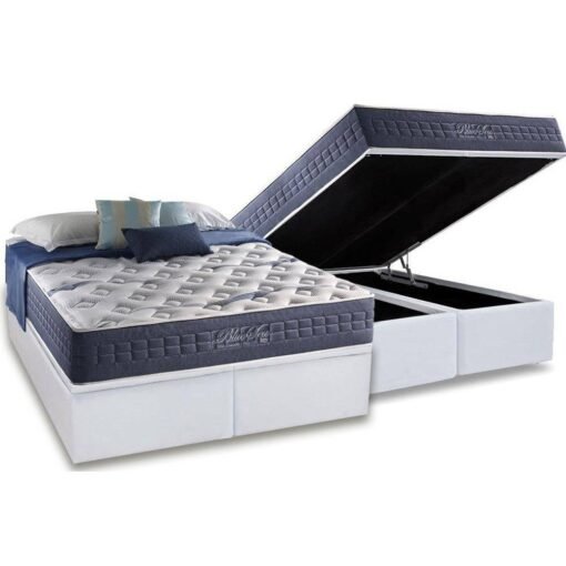 Colchão Queen Blue Sea D28 + Base Box Baú Corino Branco – ANJOS COLCHÕES + ALTO NÍVEL CAMAS E COLCHÕES