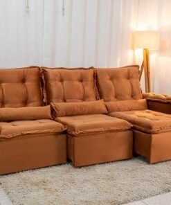 Sofá Retrátil Reclinável Grécia Veludo Terracota Larg. 2.70m  - Sem Caixa