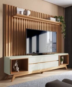 Painel + Rack até 75" Aurora TB343F Off White/Freijó - DALLA COSTA