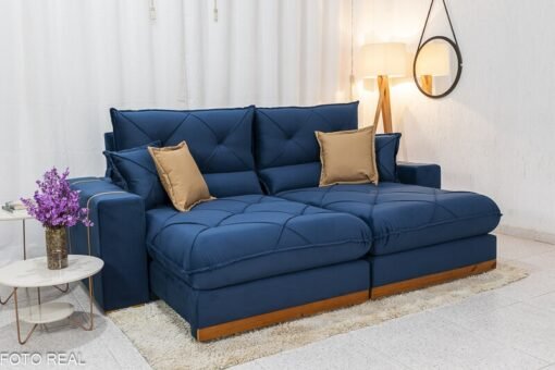 Sofá Retrátil Reclinável Gran Bello (BARUC) Veludo Azul Larg. 2.50m - D33 e Molas Ensacadas - Imagem 3