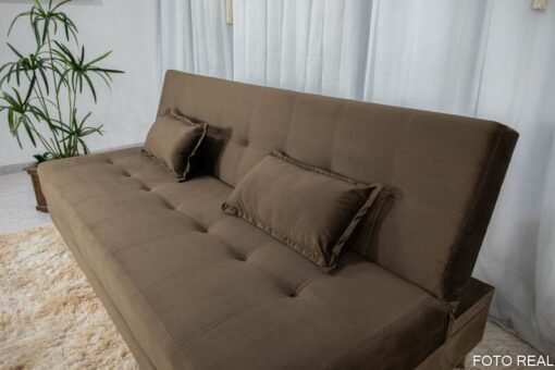Sofá 4 lugares e Sofá Cama Casal Arpoador Veludo Marrom - Imagem 5