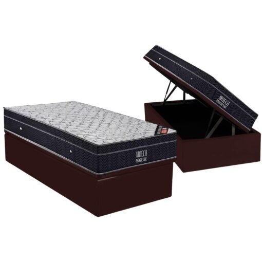 Colchão Solteiro Airtech Progressive D26 + Base Box Baú Biostar Marrom – ORTOBOM + BIOSTAR