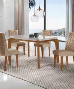 Mesa Londrina 120 Canto Copo Imbuia/Off White com 4 Cadeiras Jade Linho Turim 07 – RUFATO