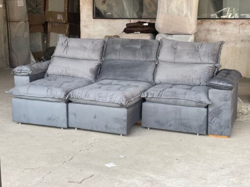 Sofá Retrátil e Reclinável Imperial 2,75 m Veludo Jolie Cinza 08 – IMPERIAL DECOR - Imagem 3