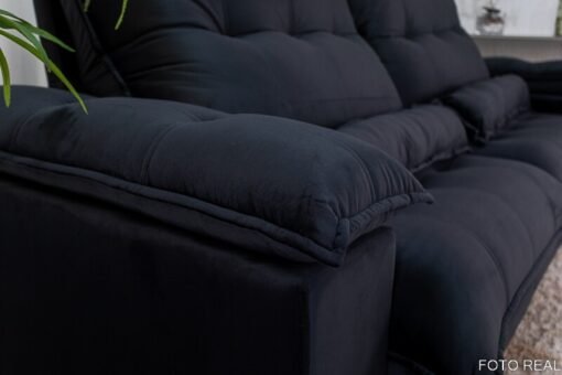Sofá Retrátil Reclinável Ibis Veludo Preto 820 Larg. 2.30m - D33 e Molas Ensacadas - Imagem 6