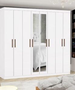 Guarda-Roupa 8 Portas Rubi 2,08 m(Com Espelho)Branco - CARIOCA MÓVEIS