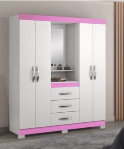 Guarda-Roupa Solteiro 4 portas NT 5015 Branco/Rosa Flex Com Pés Notável