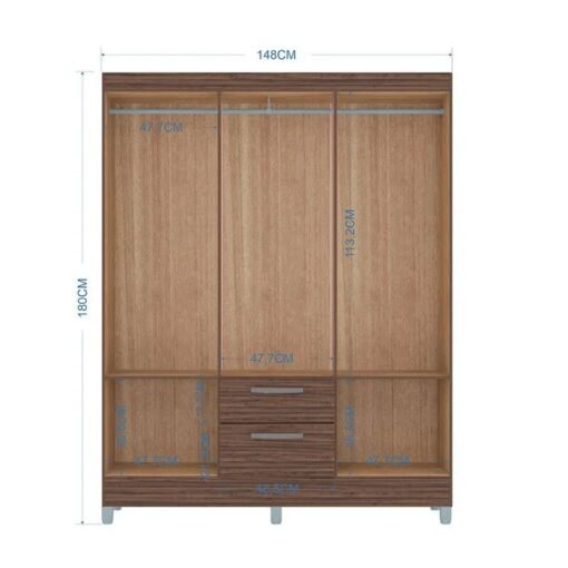 Guarda-Roupa Casal Multi 6 Portas 2 Gavetas c/Espelho e Pés Larg. 1.48m Chocolate Poquema - Imagem 3