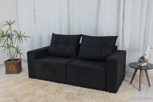 Sofá Retrátil 3 Lugares Havaí Larg. 1.80m Veludinho Preto 17 - Imagem 3