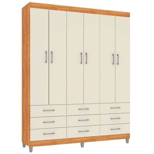 Guarda-Roupa 6 Portas Paraty 3690 1,50 m Cinamono/Off White - FELLICCI - Imagem 2