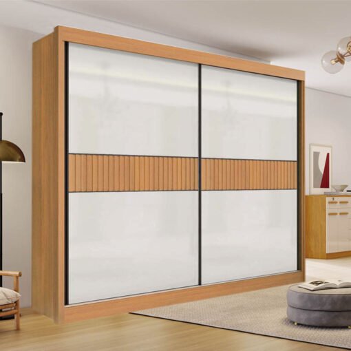 Roupeiro Cancun Cinamomo/Off 2 Portas 6 Gavetas Detalhe Ripado 100% MDF Larg. 2.20m - D Doro