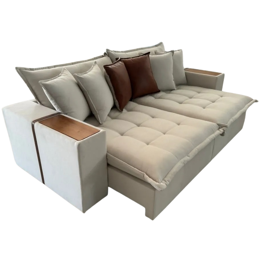 Sofá Cama Retrátil Tebas/Thebas/Gabriela 2,30 m Linho Cru 304/Courino Dalas - ZARAT ESTOFADOS - Imagem 2