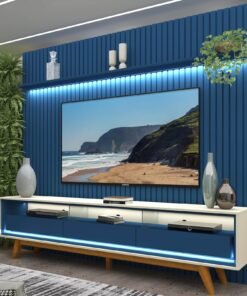 Painel até 85″ Nobre 230 Azul + Rack Requinte 212 Off White/Azul – GELIUS