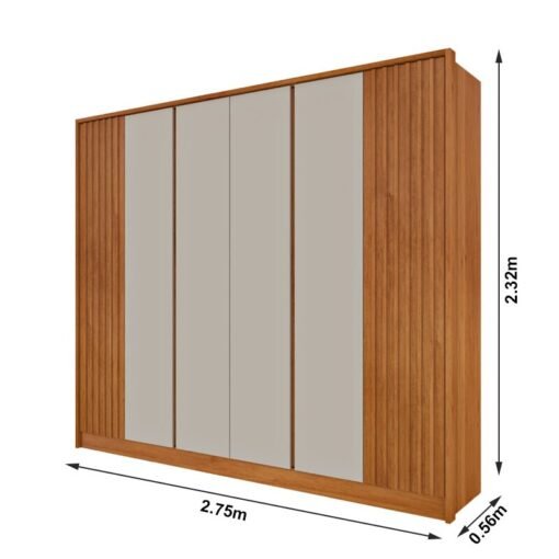 Roupeiro Casal Barcelona Cinamomo/Off 6 Portas 6 Gavetas C/ Detalhe Ripado Larg. 2.75m - Tcil - Imagem 3