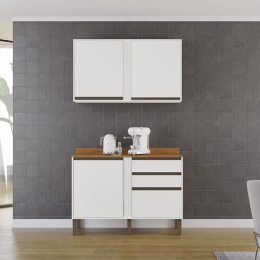 Balcão Pérola Branco 1.20m + Aéreo Pérola 2 Portas Branco 1.20m - Sallêto