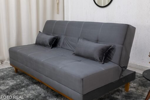 Sofá Cama Madrid larg. 1.80m Molas Bonnel Veludo Cinza 2303 - Imagem 3