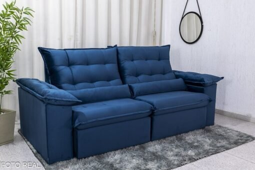 Sofá Retrátil Reclinável 2.00m Emanuelly Veludo Azul 03 D28 Soft - Imagem 3