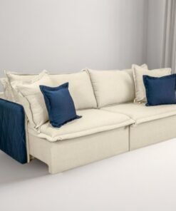 Sofá Cama Retrátil Blog 2,20 m Veludo Marfim/Azul - INNOVE ESTOFADOS