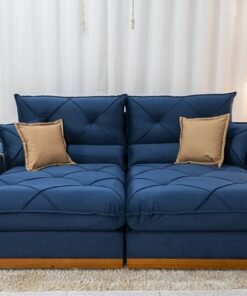 Sofá Retrátil Reclinável Gran Bello (BARUC) Veludo Azul Larg. 2.50m - D33 e Molas Ensacadas