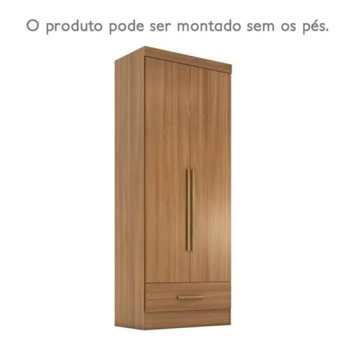 Roupeiro Solteiro Smart Plus (GR2123) Cinamomo 2 Portas 1 Gaveta C/ Pés Larg. 0.85m - Rodial Móveis - Imagem 9