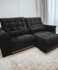 Sofá Retrátil e Reclinável Hércules/Zurique 2,90 m Veludo Preto - VICAM ESTOFADOS