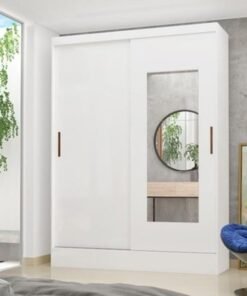 Guarda-Roupa Solteiro Santiago 2 Portas Larg. 1.31m Com Espelho e Pés Branco Carioca Móveis