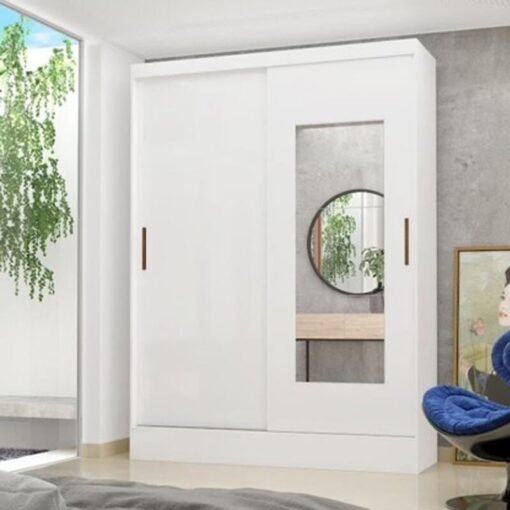 Guarda-Roupa Solteiro Santiago 2 Portas Larg. 1.31m Com Espelho e Pés Branco Carioca Móveis
