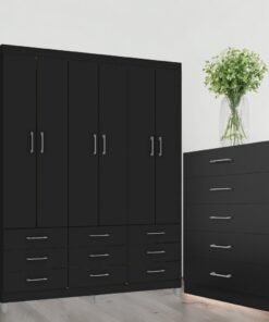 Guarda-Roupa 6 Portas Paraty 3690 + Cômoda 5 Gavetas Aruba Preto - FELLICCI