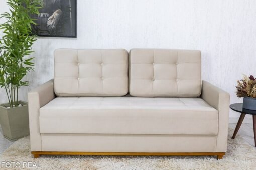 Sofá 3 lugares Living Áustria Veludo Bege A32 Larg. 1.70m - Imagem 2