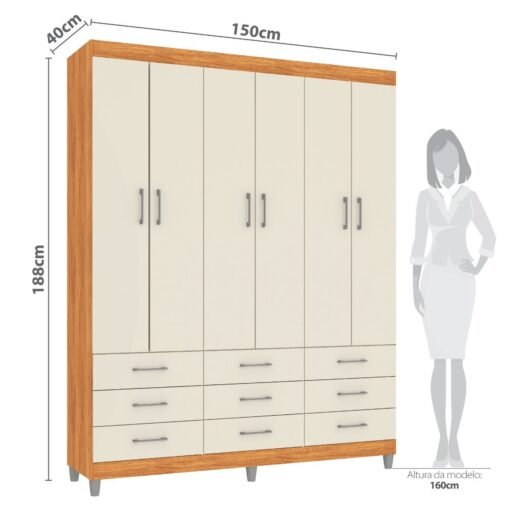 Guarda-Roupa 6 Portas Paraty 3690 1,50 m Cinamono/Off White - FELLICCI - Imagem 4