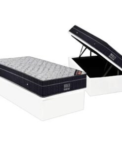 Colchão Solteiro Airtech Progressive D26 + Base Box Baú Corino Branco – ORTOBOM + ALTO NÍVEL CAMAS E COLCHÕES