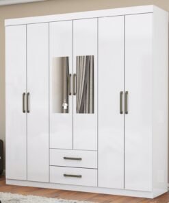Guarda-Roupa 6 Portas(Com Espelho/Sem Pés)Áries Branco – CARIOCA MÓVEIS