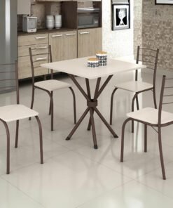 Mesa 4 Cadeiras Rio 75x75 Marrom/Off White - TEIXEIRA