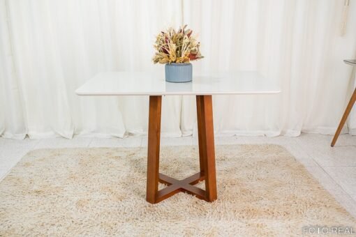 Mesa de Jantar Pedro Mel Vidro Off 120×80 4 Cadeiras Lisboa Veludo Marrom 509 Madeira Maciça Art Assento - Entregue Montada - Imagem 5
