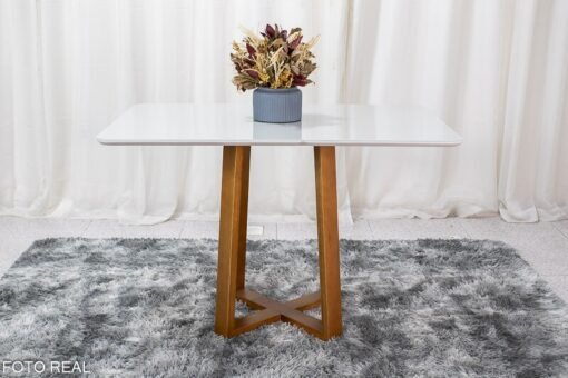 Mesa de Jantar Pedro Mel Vidro Off 120×80 4 Cadeiras Lisboa Veludo Prata 514 Madeira Maciça Art Assento - Entregue Montada - Imagem 6