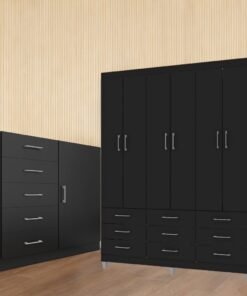 Guarda-Roupa 6 Portas Paraty 3690 + Cômoda 5 Gavetas Sapateira Miami Preto - FELLICCI