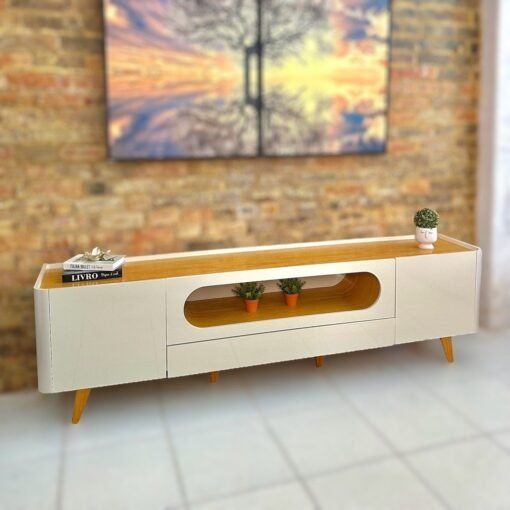 Rack Nobre 210 (Pés de Madeira) Off White/Naturale - GELIUS - Imagem 2