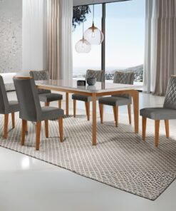 Mesa Londrina 180 Canto Copo Imbuia/Off White com 6 Cadeiras Jade Linho Grafite – RUFATO