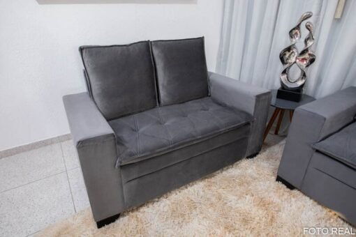 Sofá 3 e 2 lugares França com Puff Veludo Cinza A15 Larg. 1.86m - Imagem 5